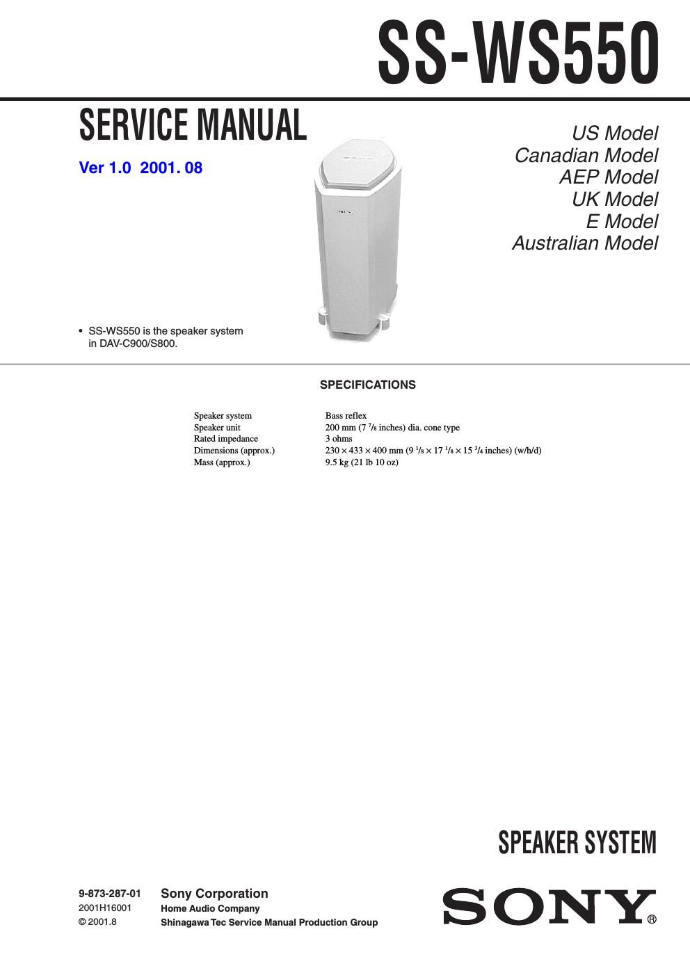 sony ss ws 550 service manual