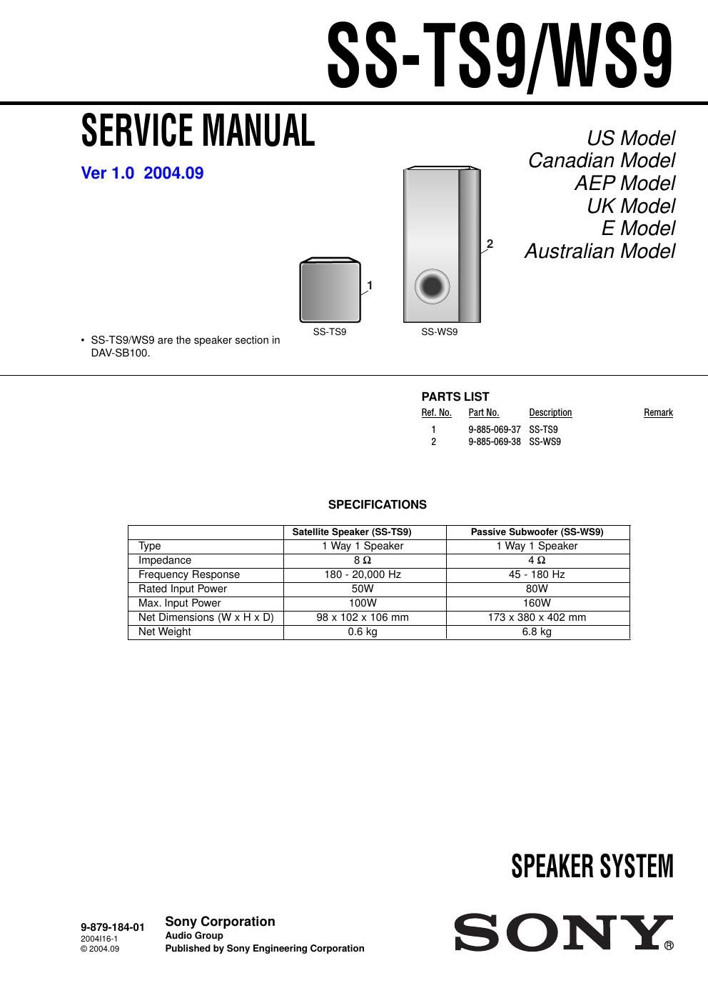 sony ss ws 9 service manual