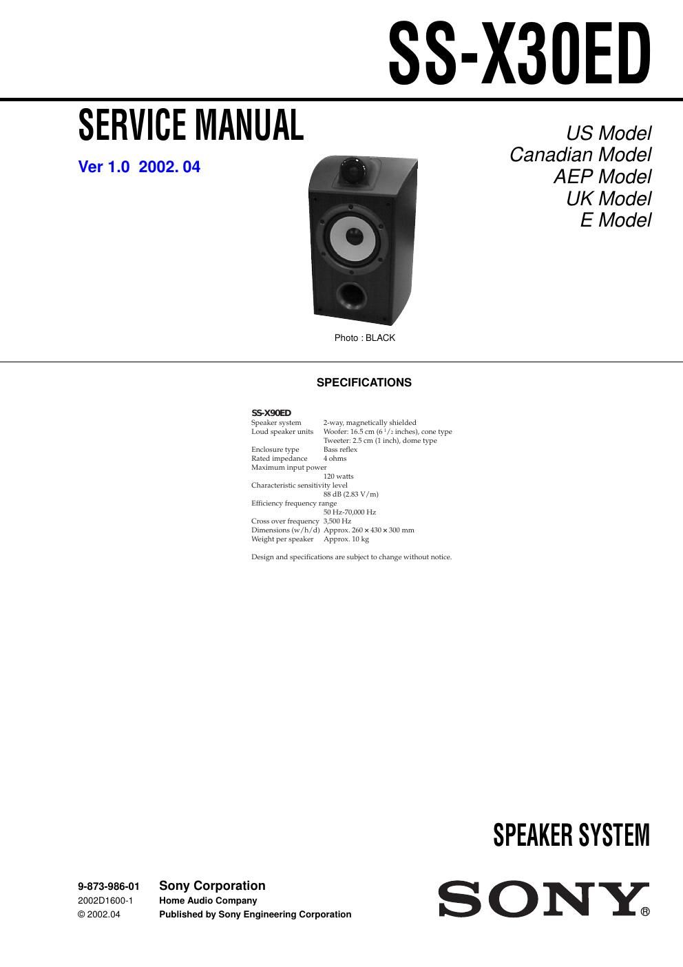 sony ss x 30 ed service manual