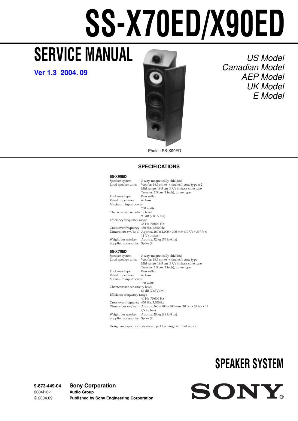 sony ss x 70 ed service manual