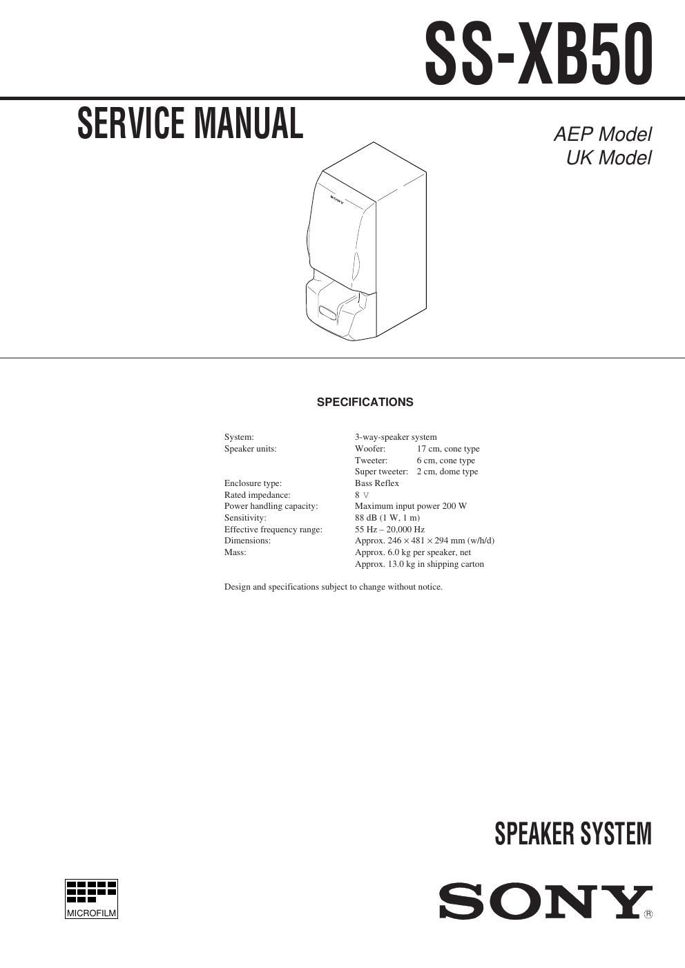 sony ss xb 50 service manual