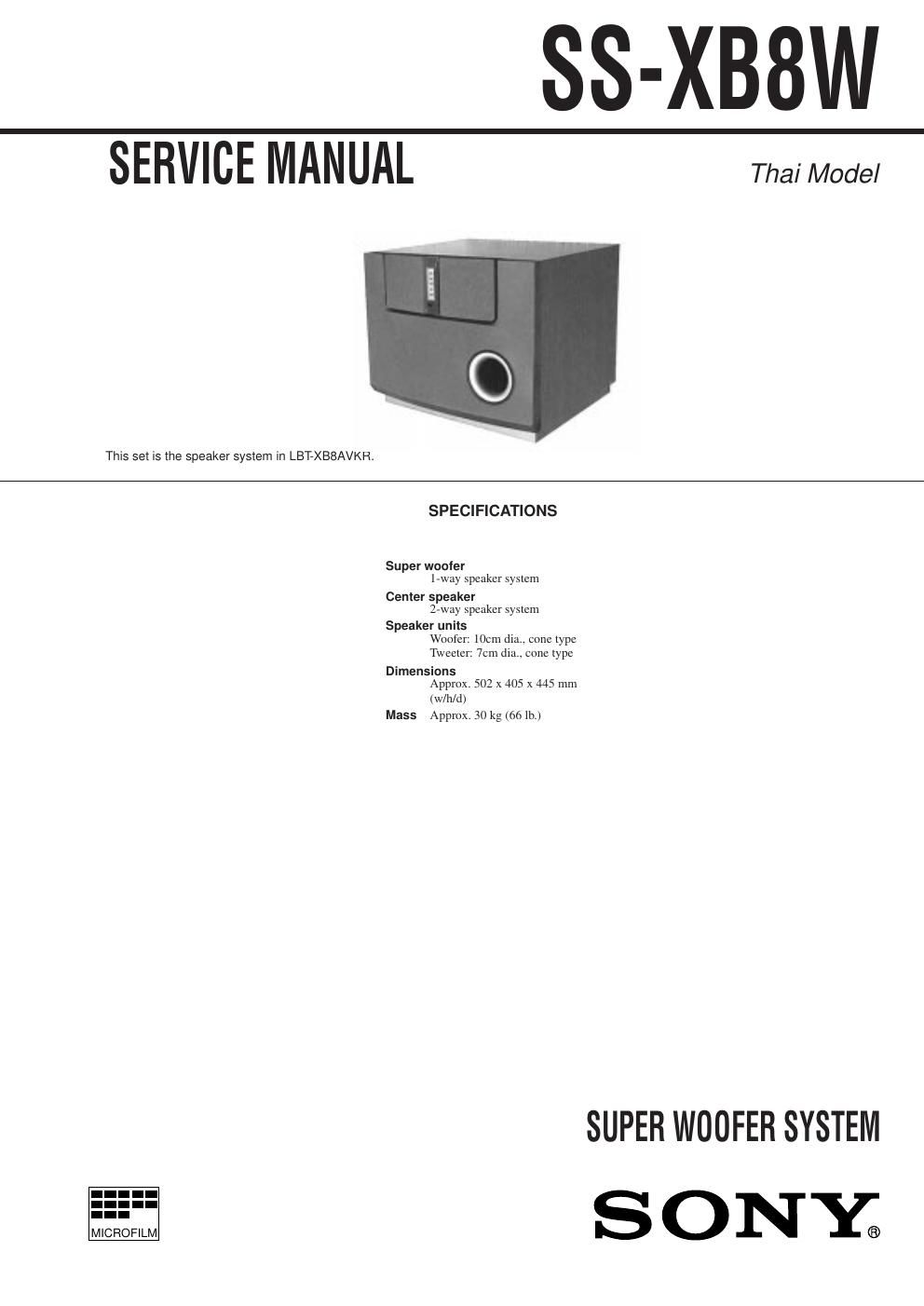 sony ss xb 8 w service manual