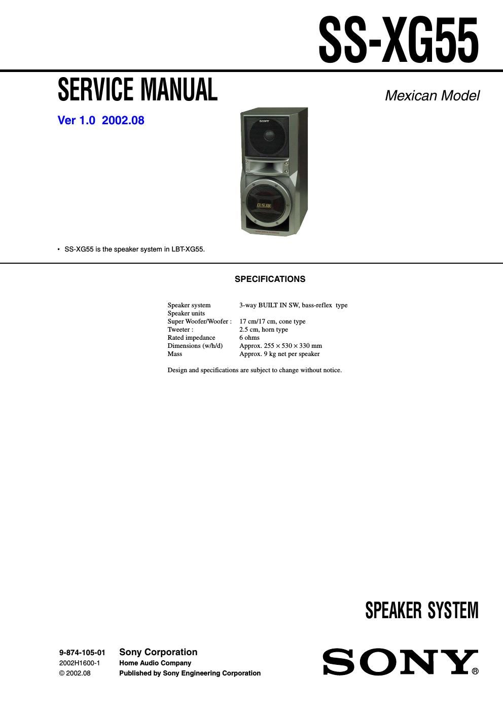 sony ss xg 55 service manual