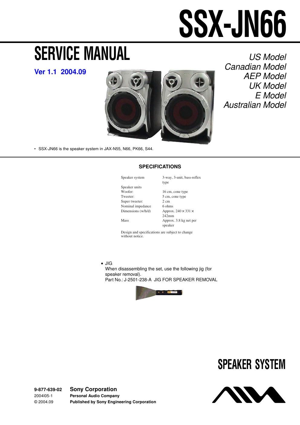 sony ss xjn 66 service manual