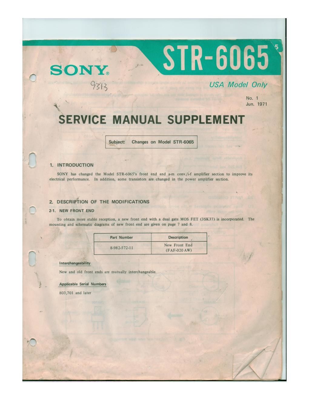 Sony STR 6065 Service Manual Supplement