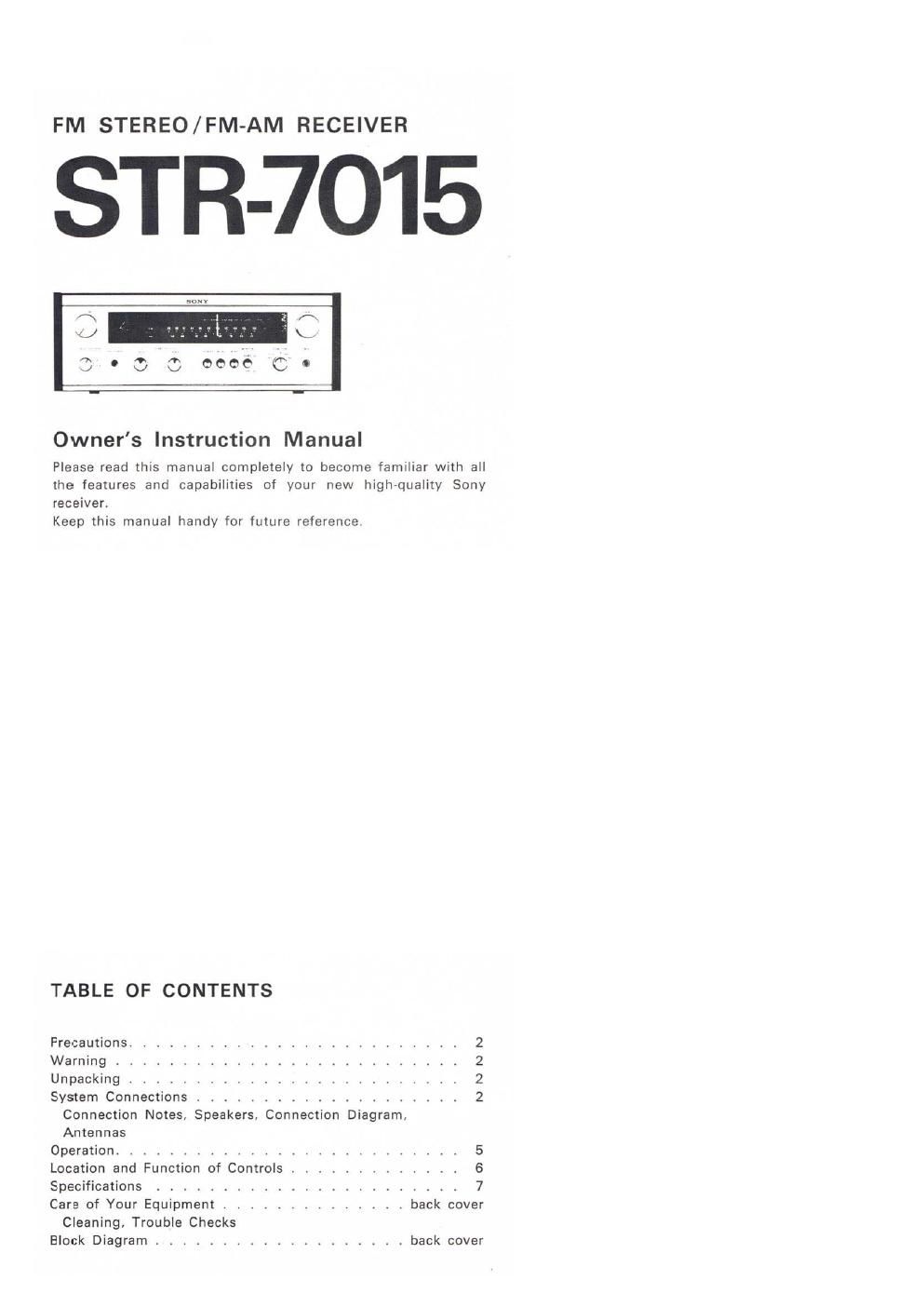 Sony STR 7015 Owners Manual