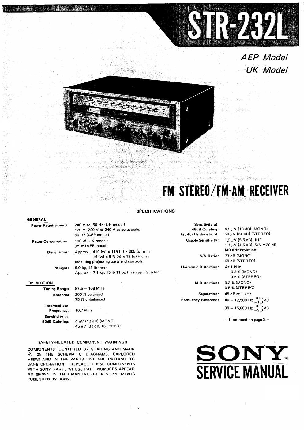 sony str 232l rec service manual