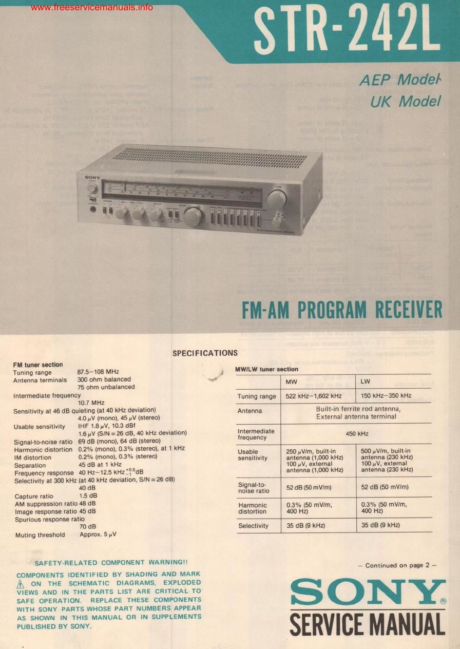 sony str 242l rec service manual