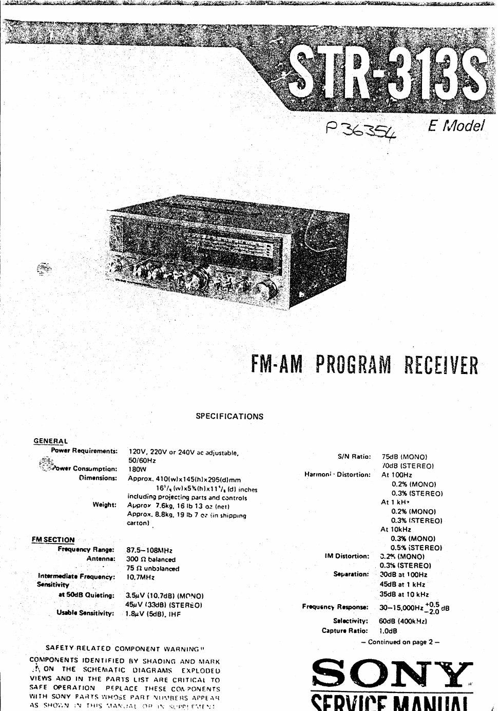 sony str 313 s service manual