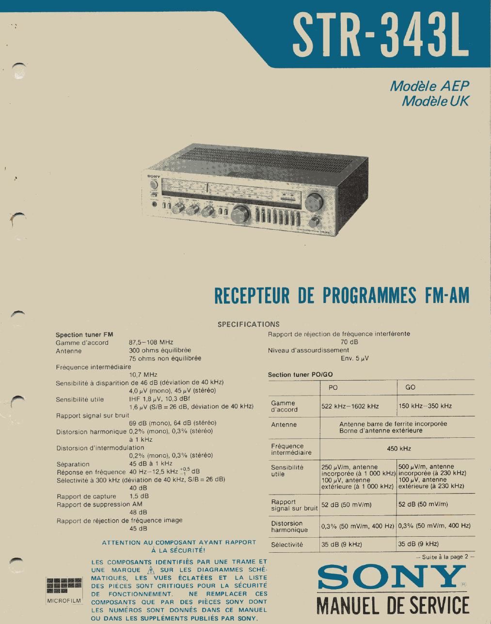 sony str 343 l service manual