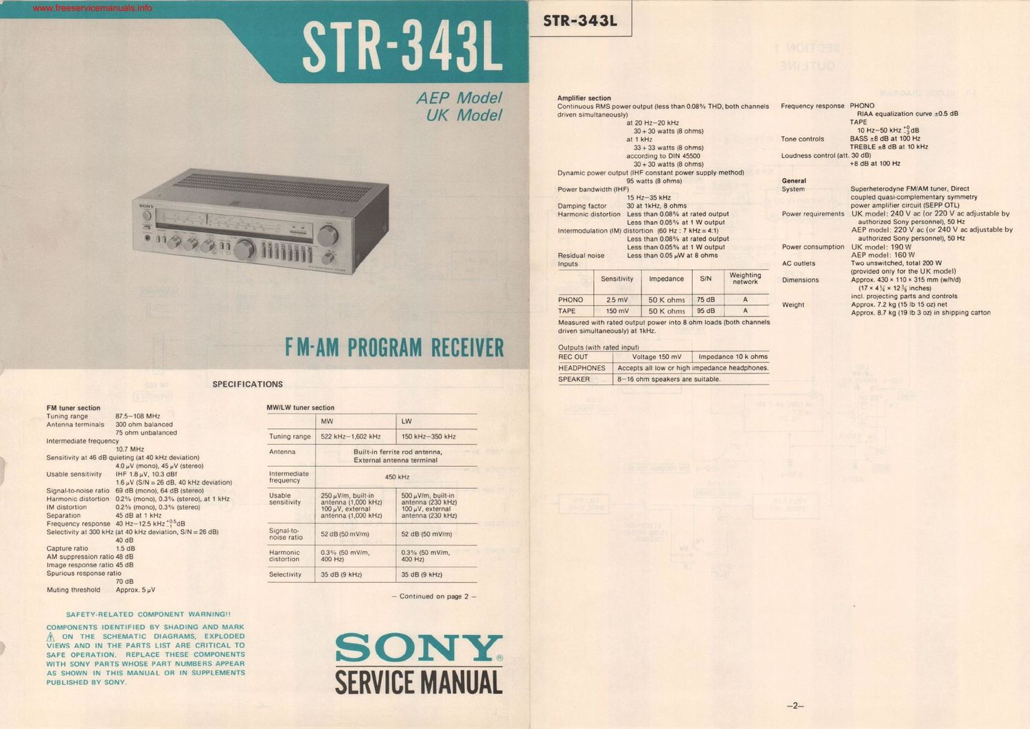 sony str 343l rec service manual