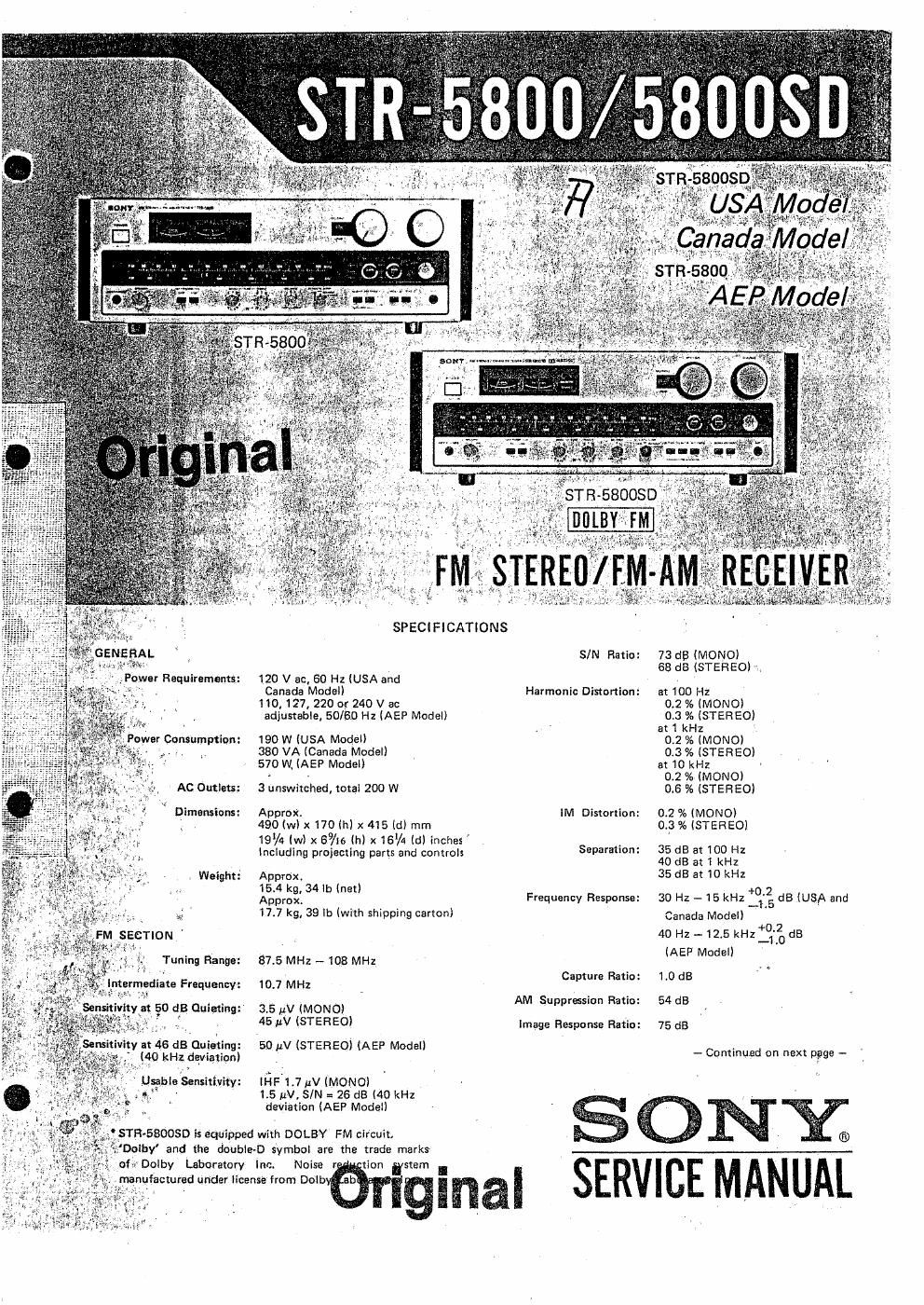 sony str 5800 sd service manual