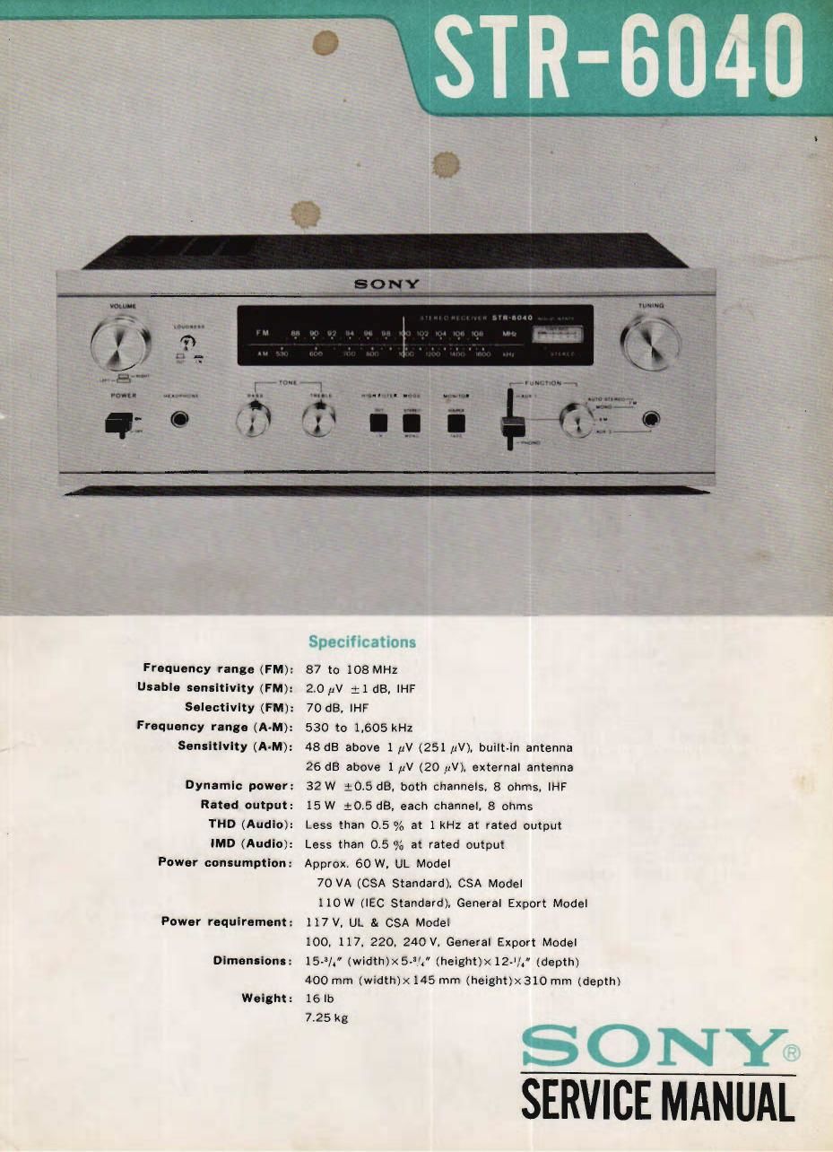 sony str 6040 service manual