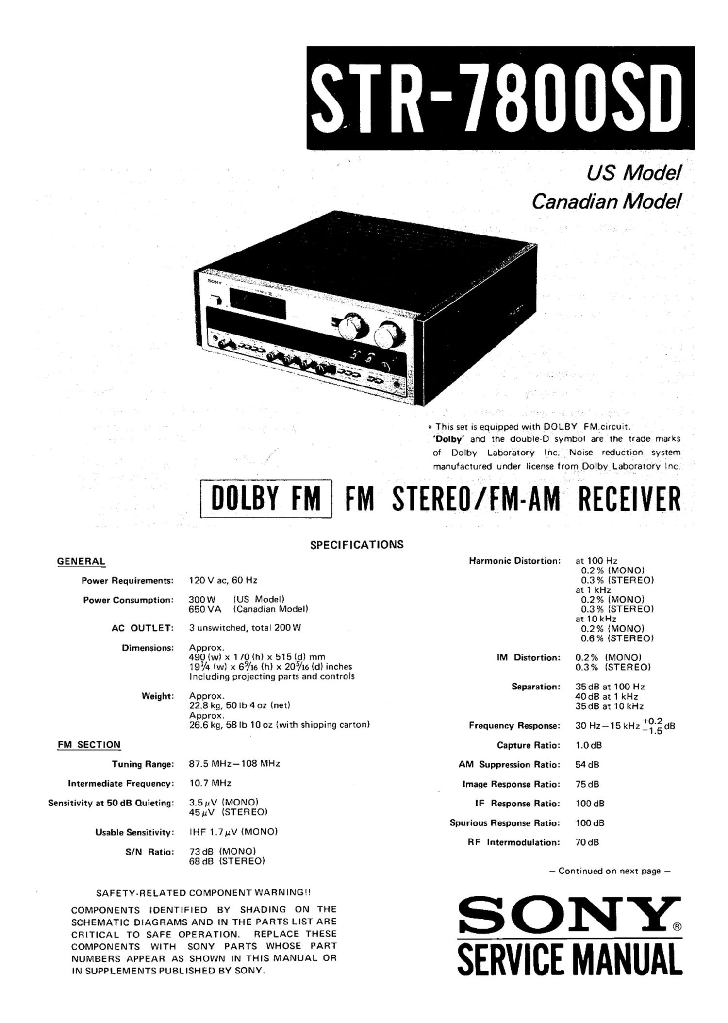 sony str 7800 sd service manual