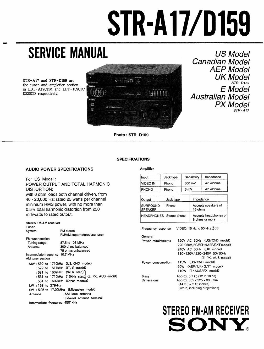 sony str a 17 service manual