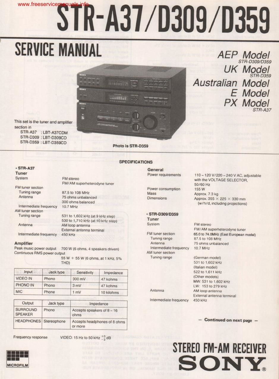 sony str a 37 rec service manual