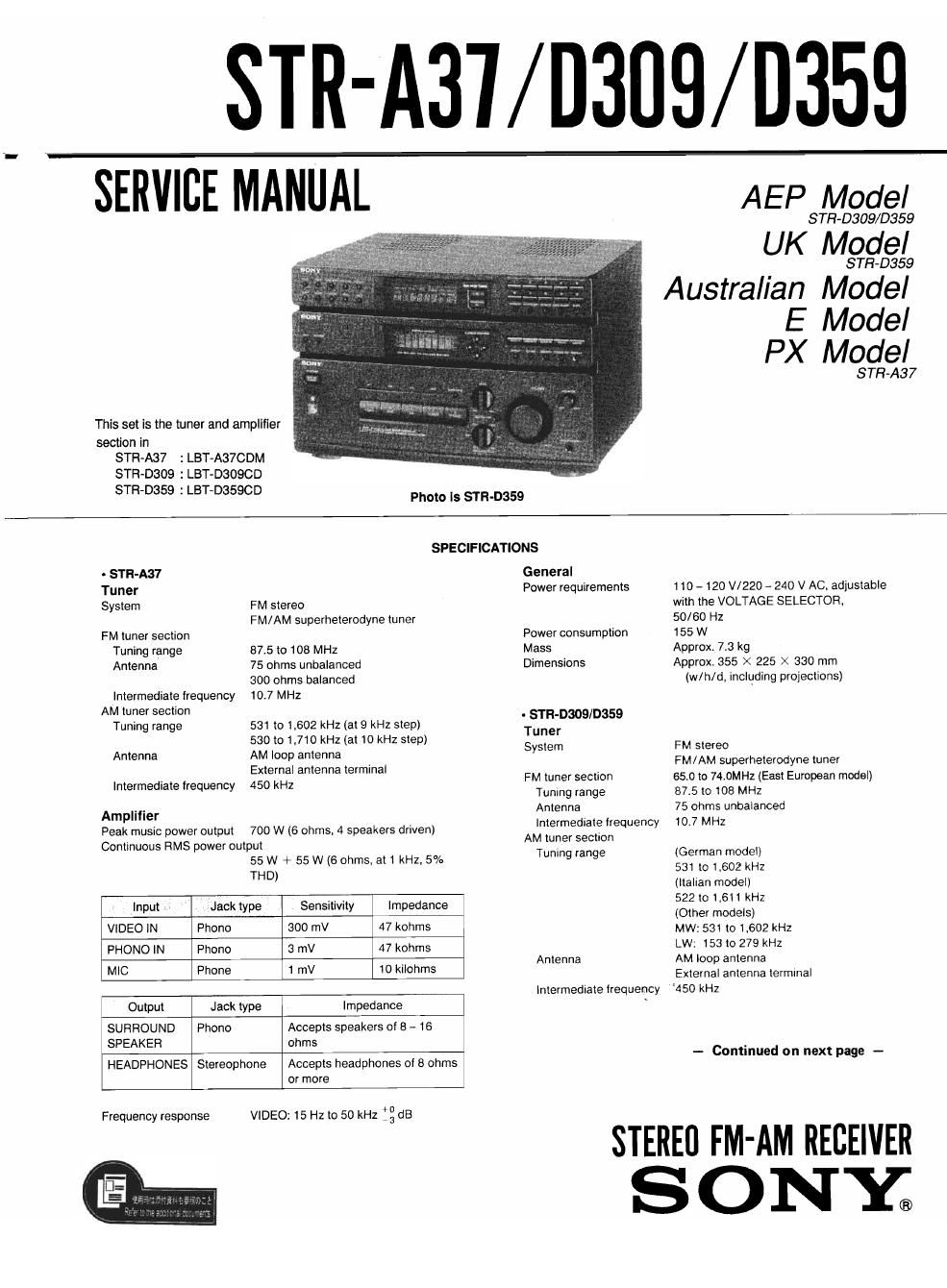 sony str a 37 service manual