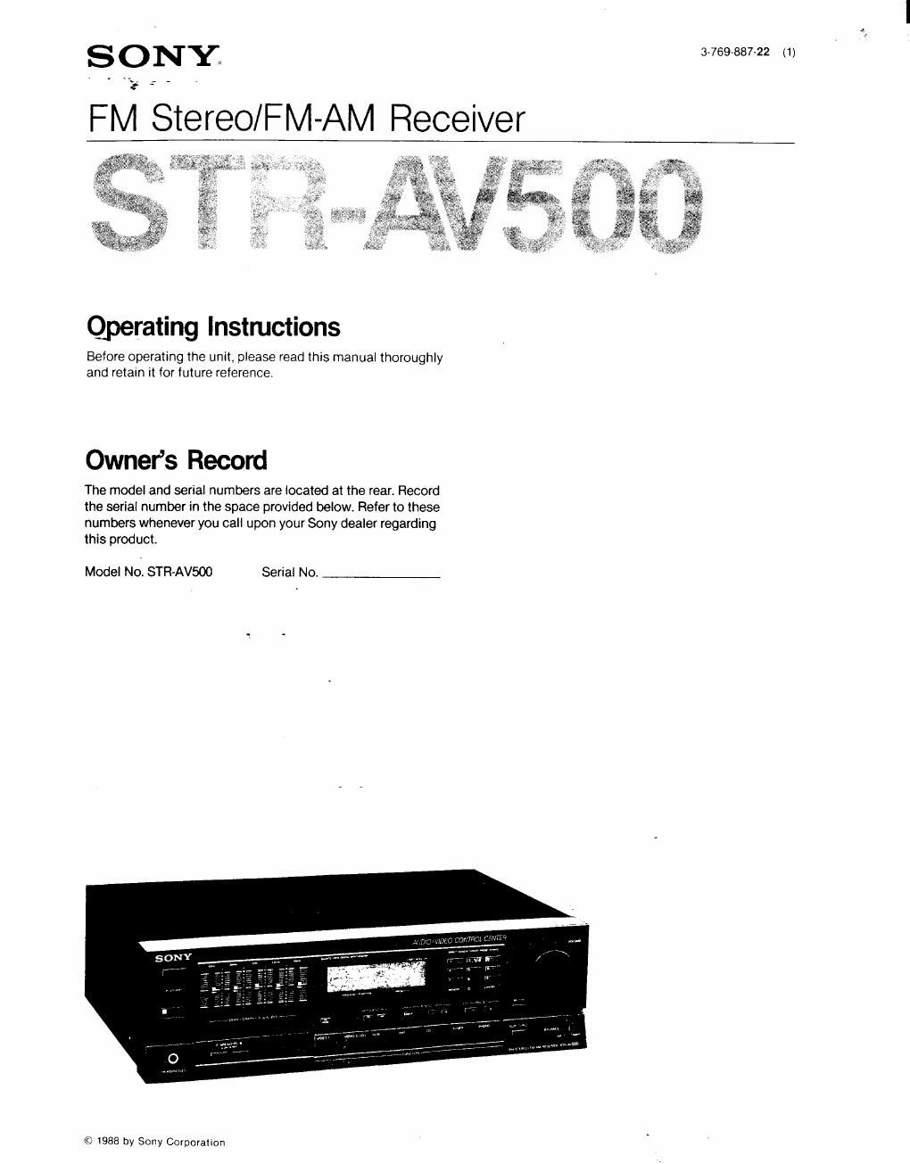 Sony STR AV 500 Owners Manual