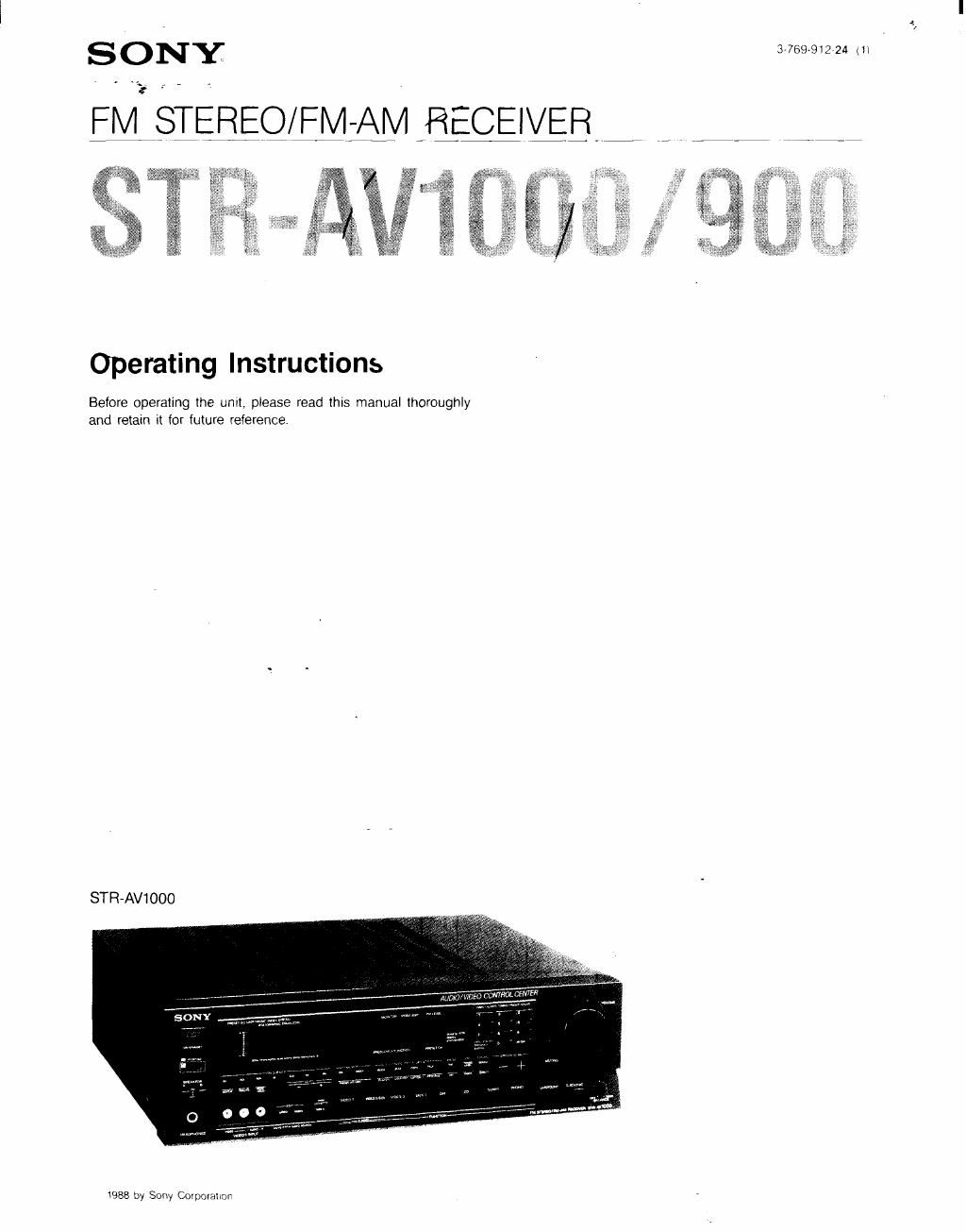 Sony STR av 1000 Owners Manual