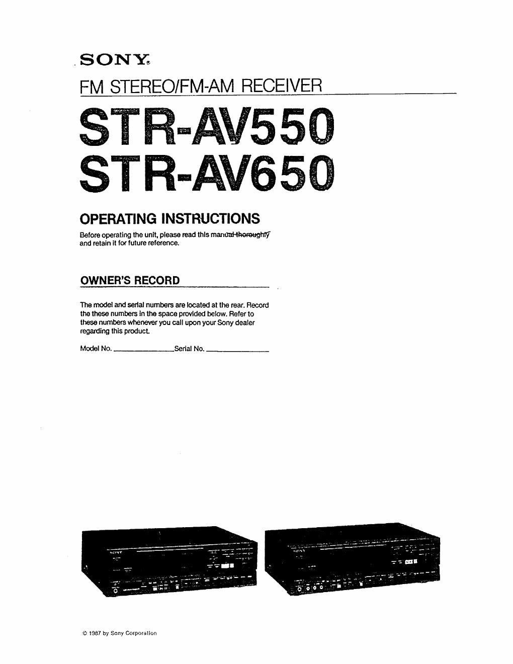 Sony STR av 650 Owners Manual