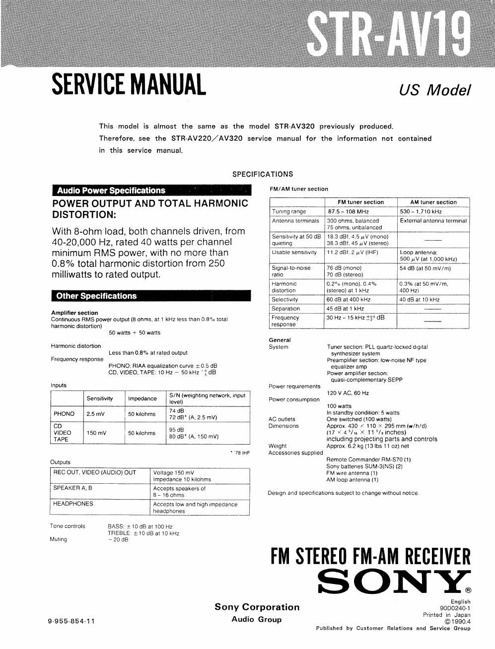 sony str av 19 rec service manual