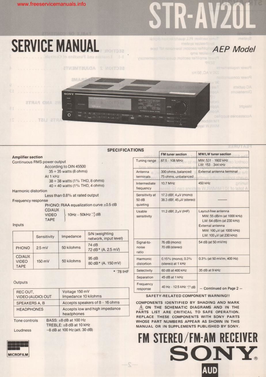 sony str av 20l rec service manual