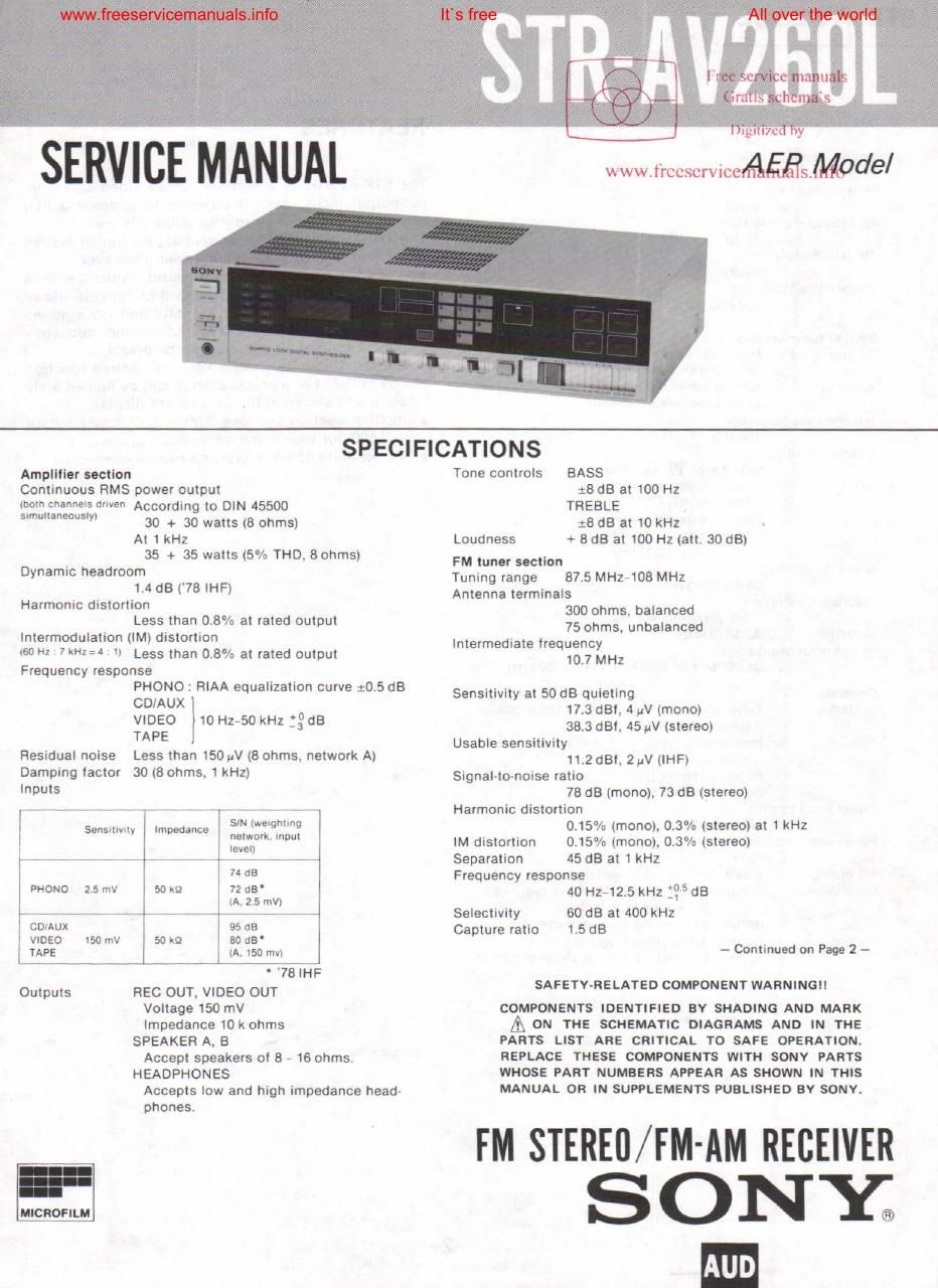 sony str av 260l rec service manual