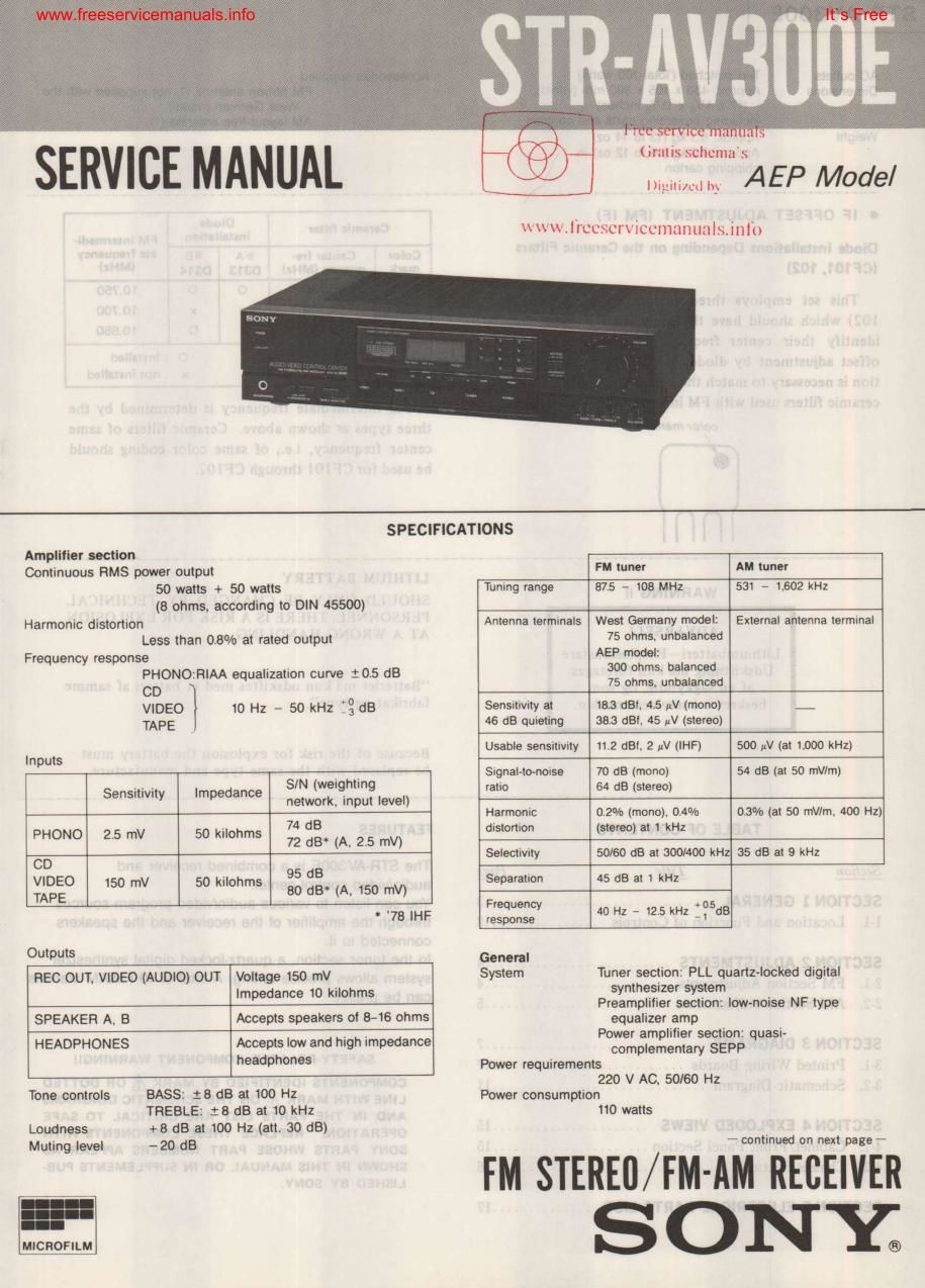 sony str av 300e rec service manual