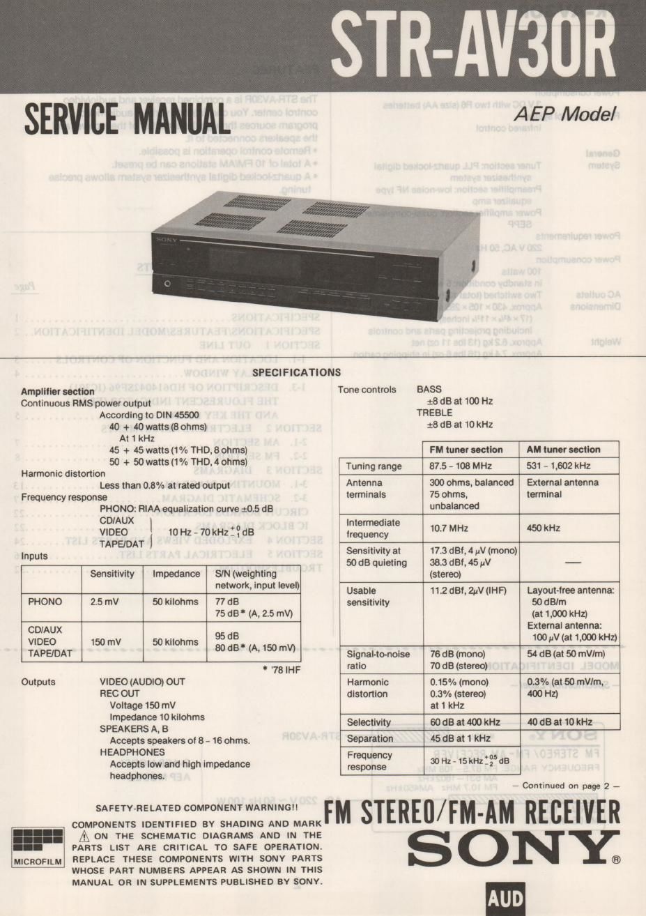 sony str av 30r rec service manual