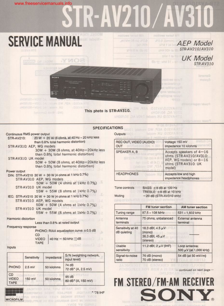 sony str av 310 rec service manual
