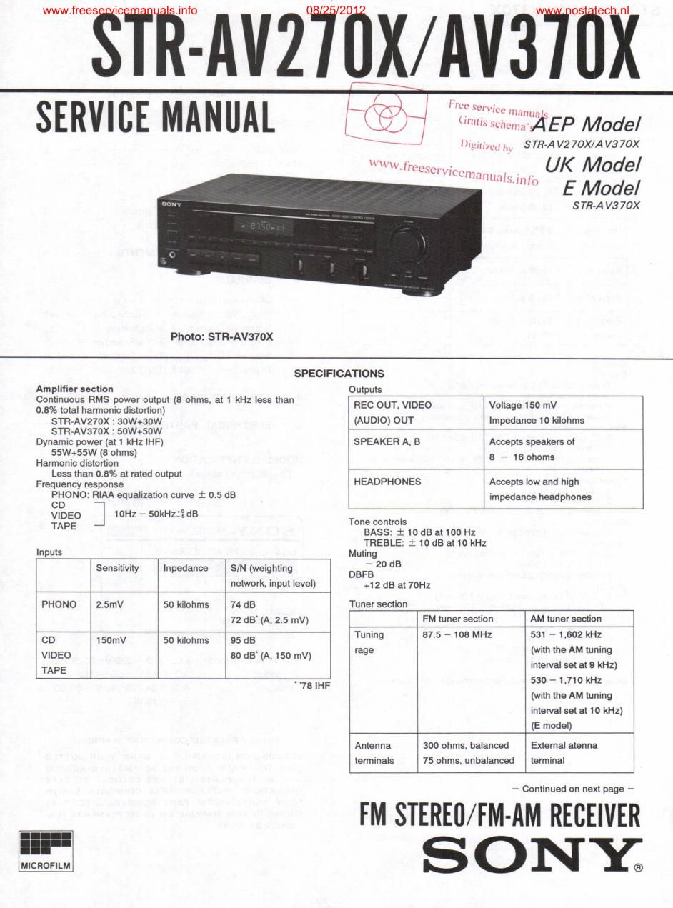 sony str av 370x rec service manual