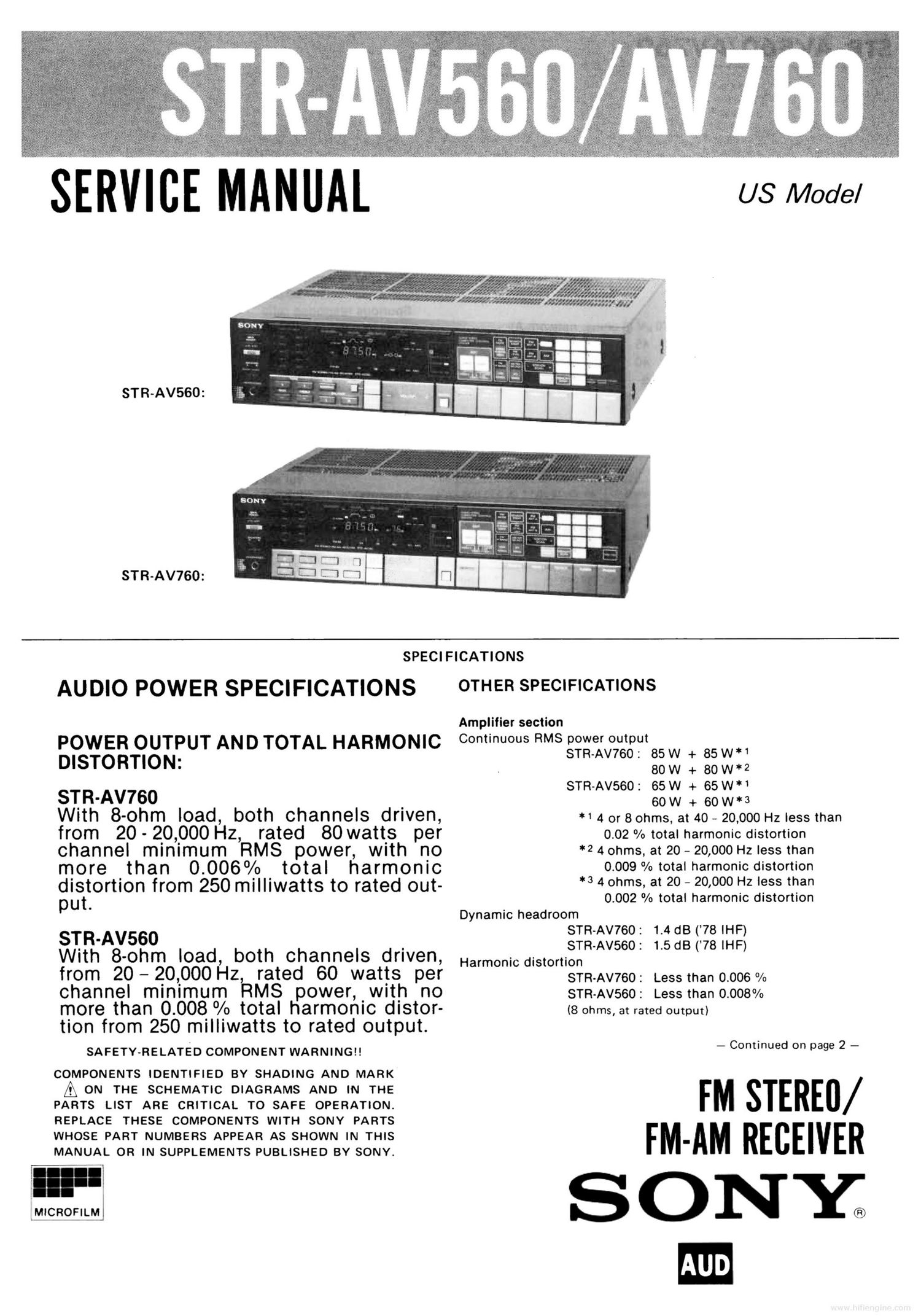 sony str av 560 rec service manual