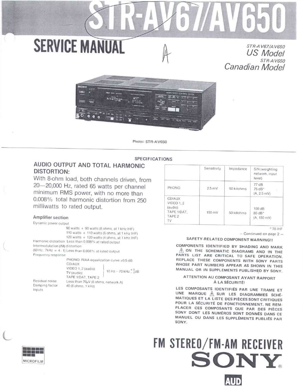 sony str av 650 service manual