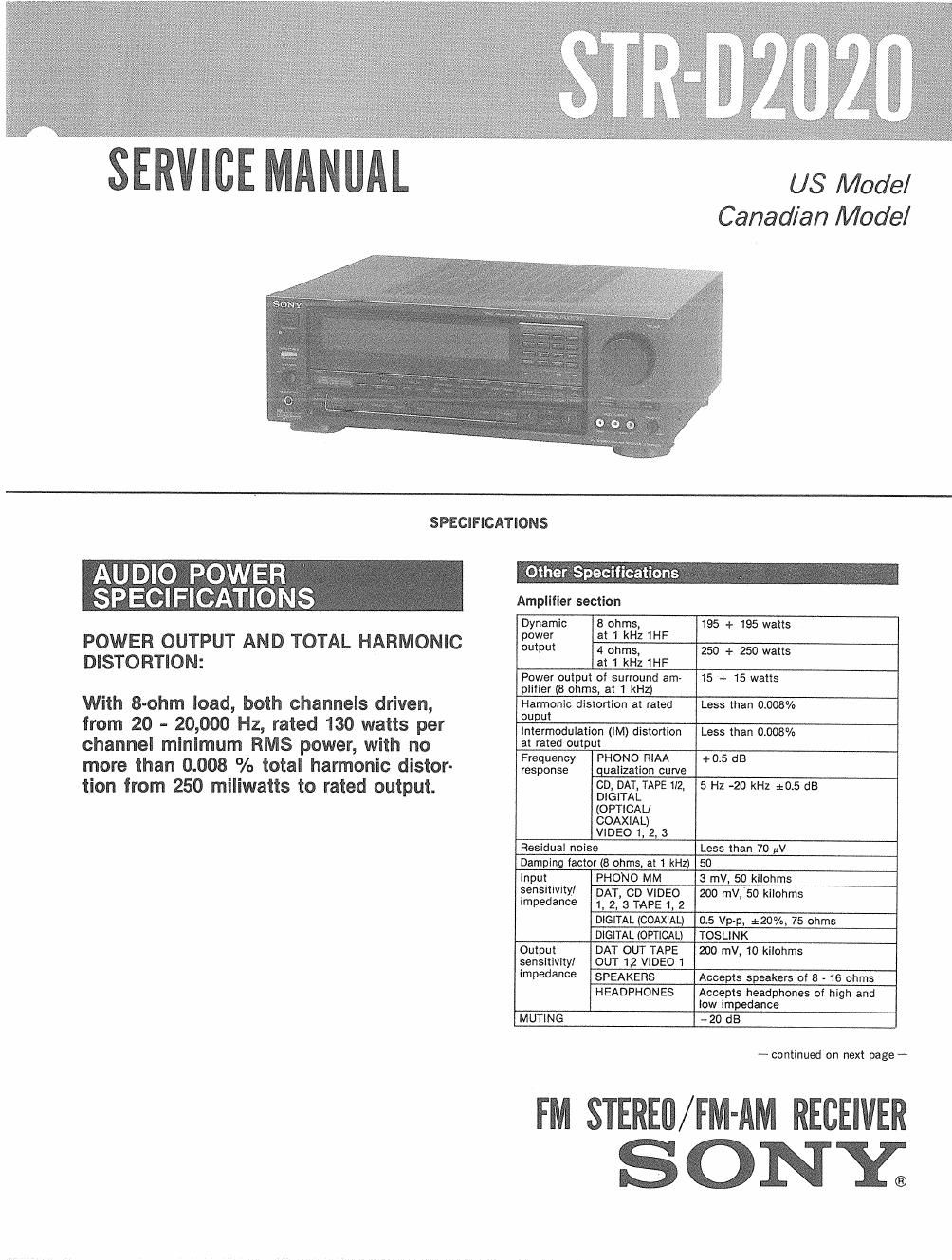 sony str d 2020 service manual