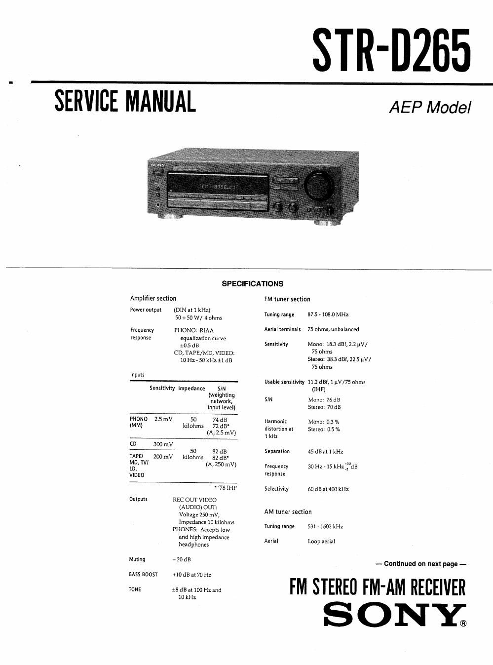 sony str d 265 service manual