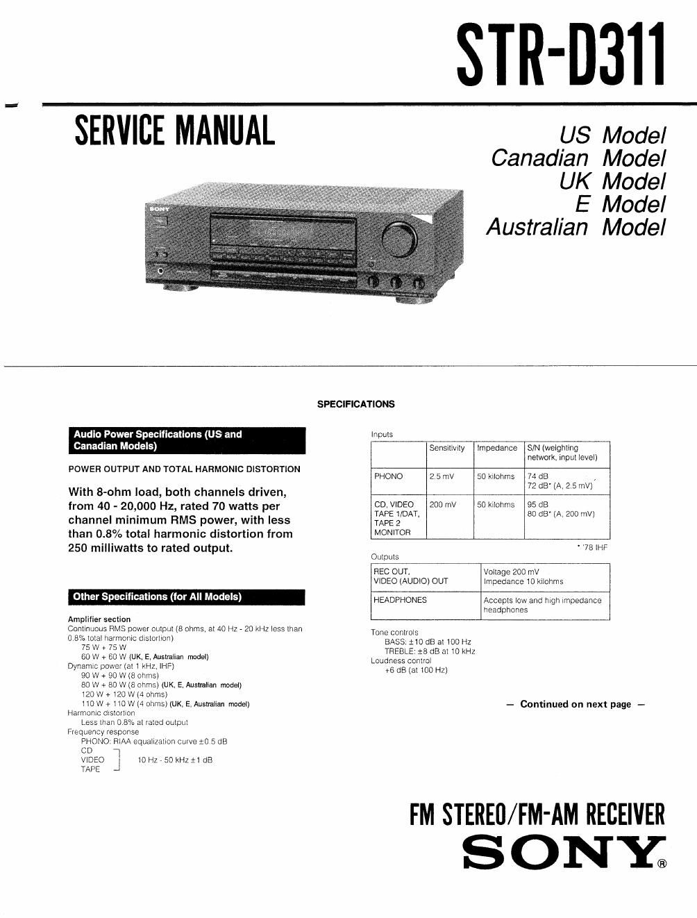 sony str d 311 service manual