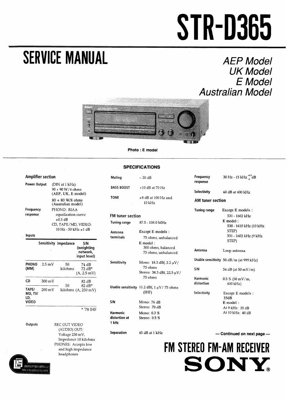 sony str d 365 service manual