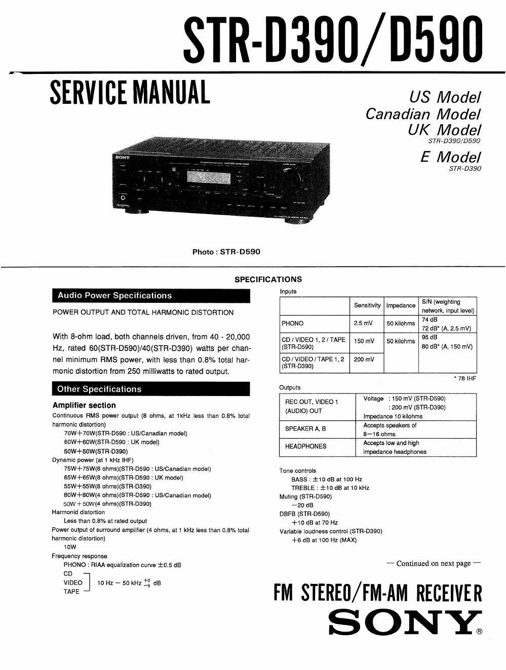 sony str d 390 service manual