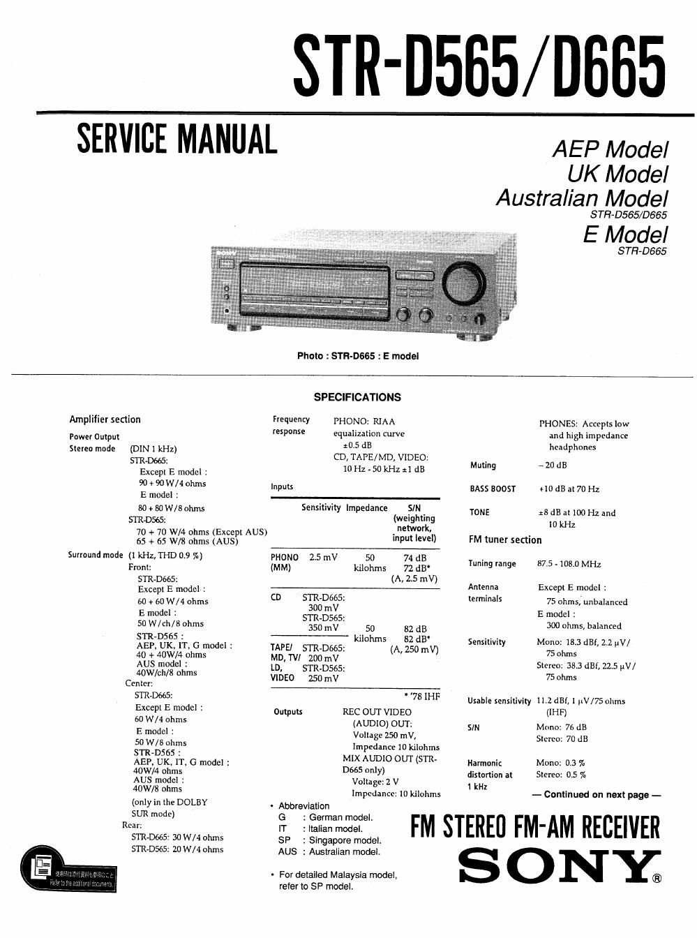 sony str d 565 service manual