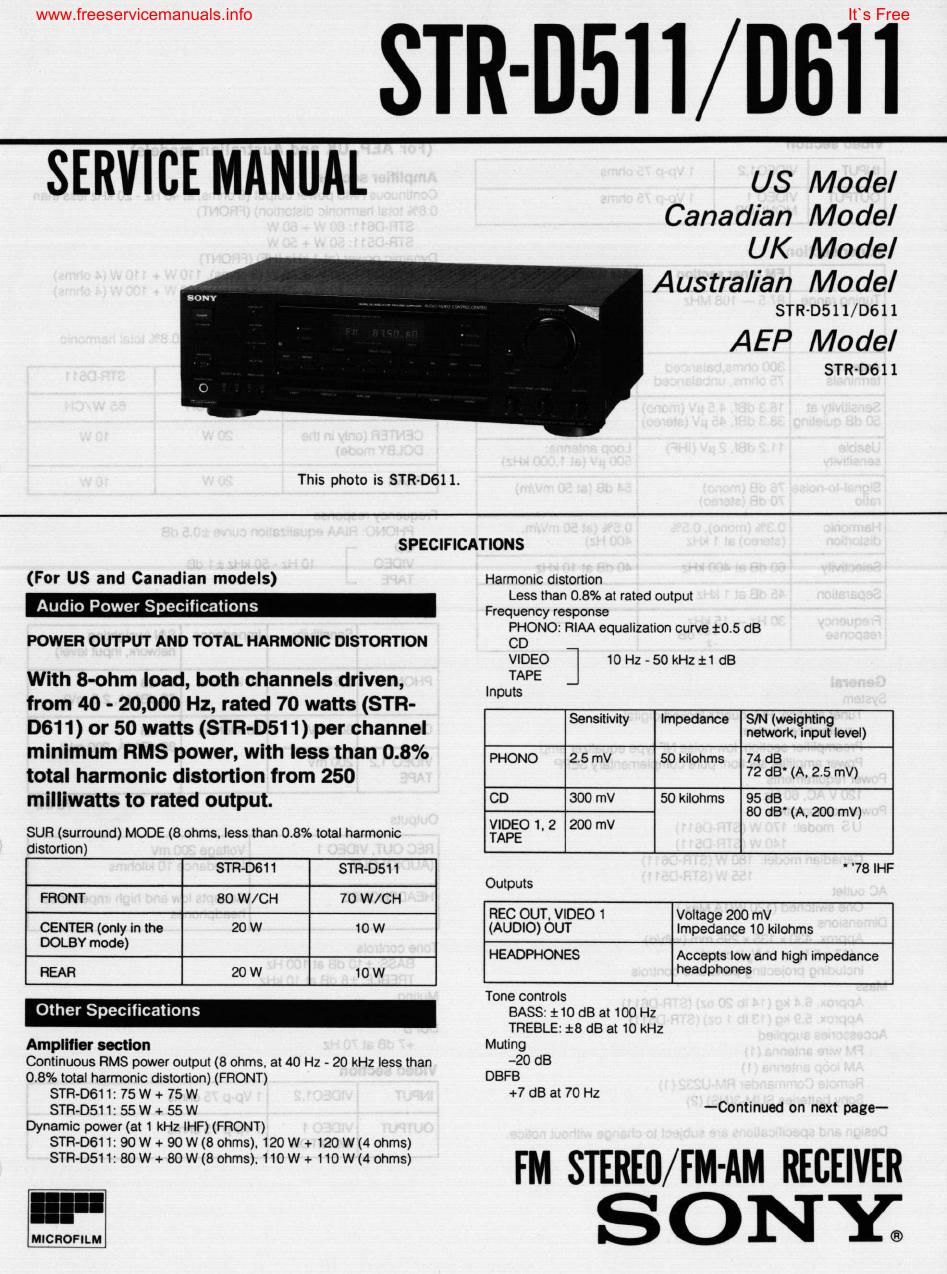 sony str d 611 rec service manual