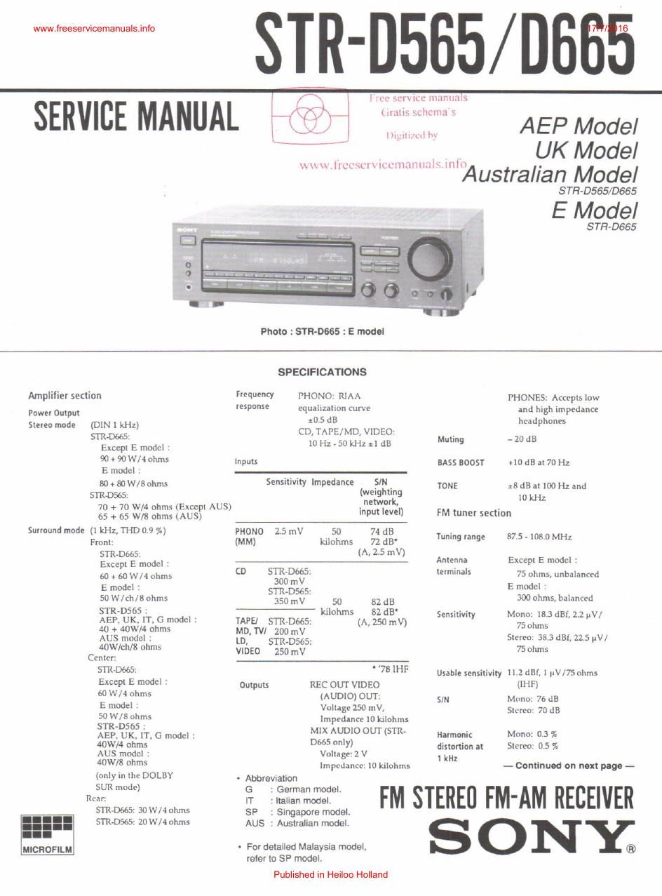 sony str d 665 rec service manual