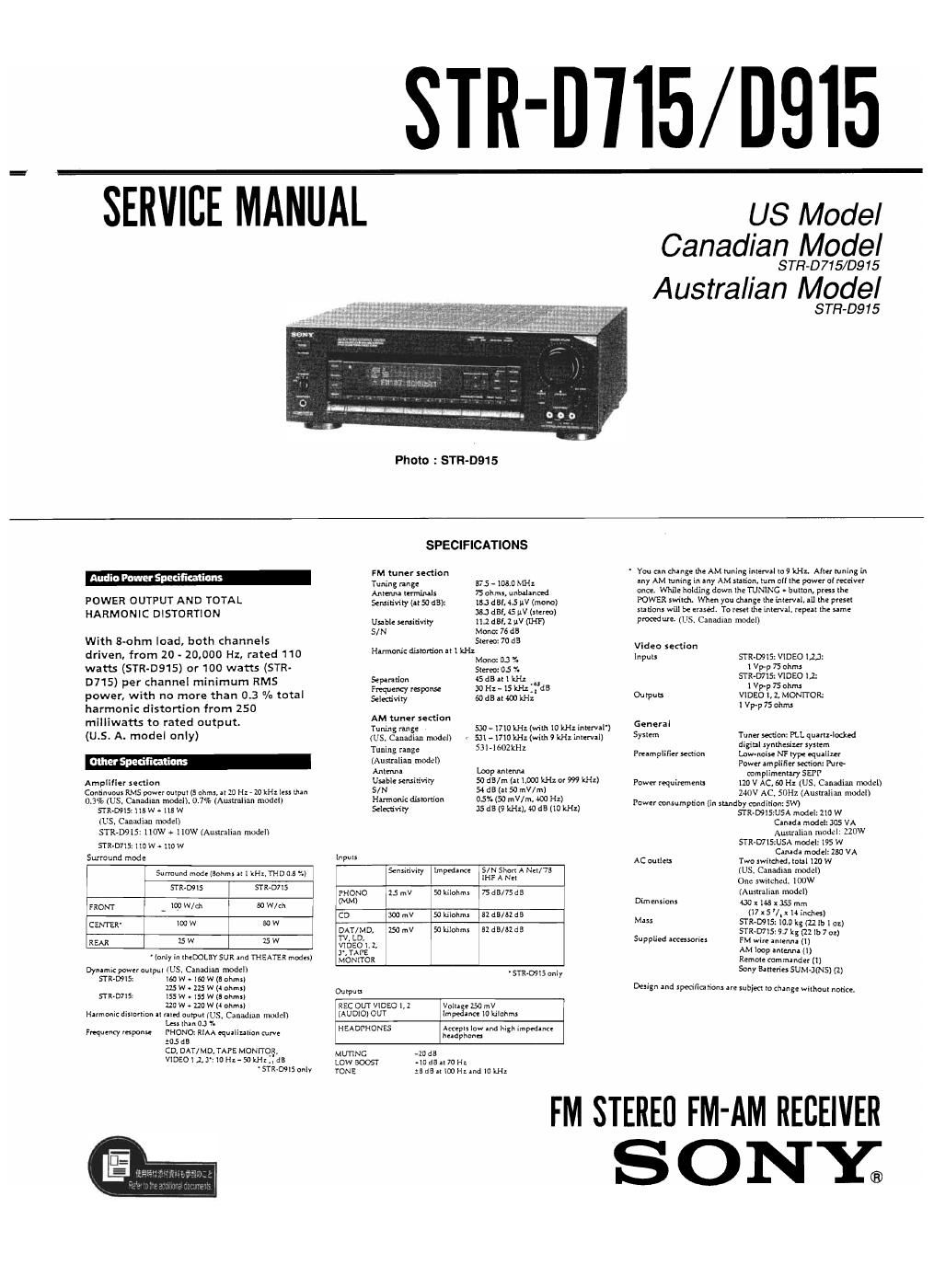 sony str d 715 service manual