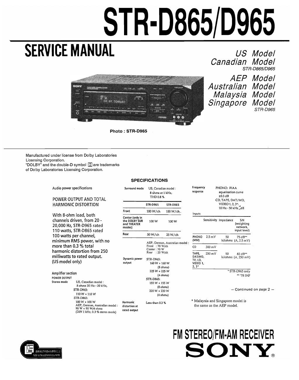 sony str d 865 service manual