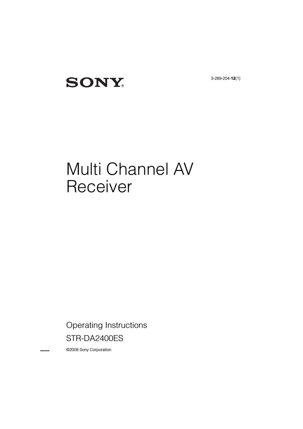Sony STR da 2400ES Owners Manual