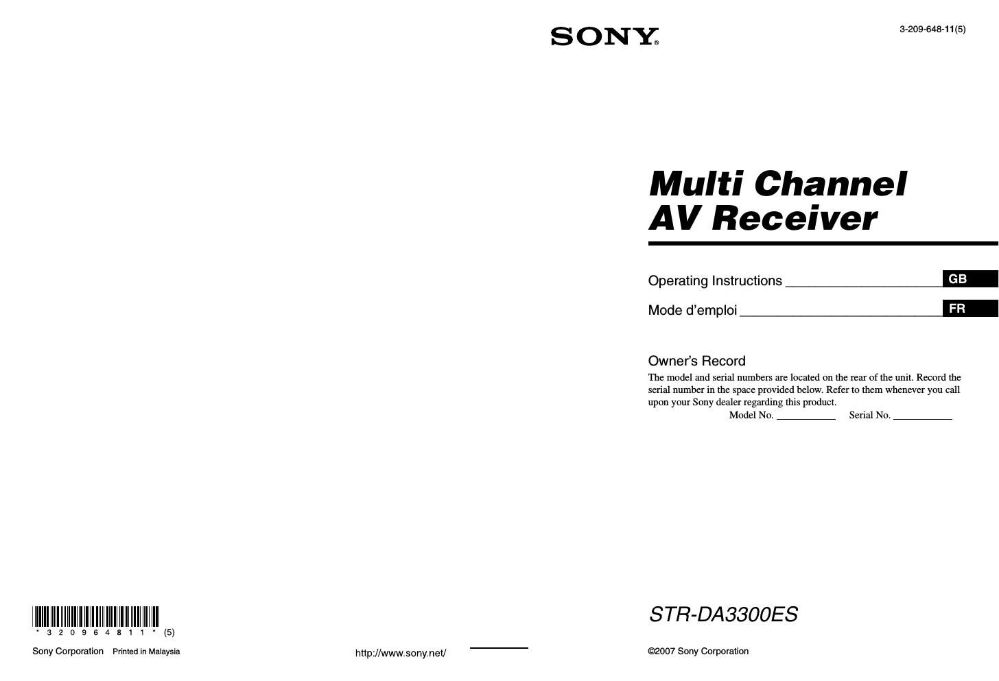 Sony STR da 3300ES Owners Manual