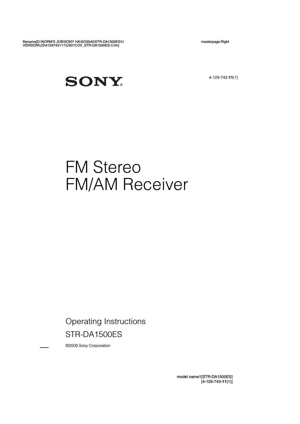 sony str da 1500 es owners manual