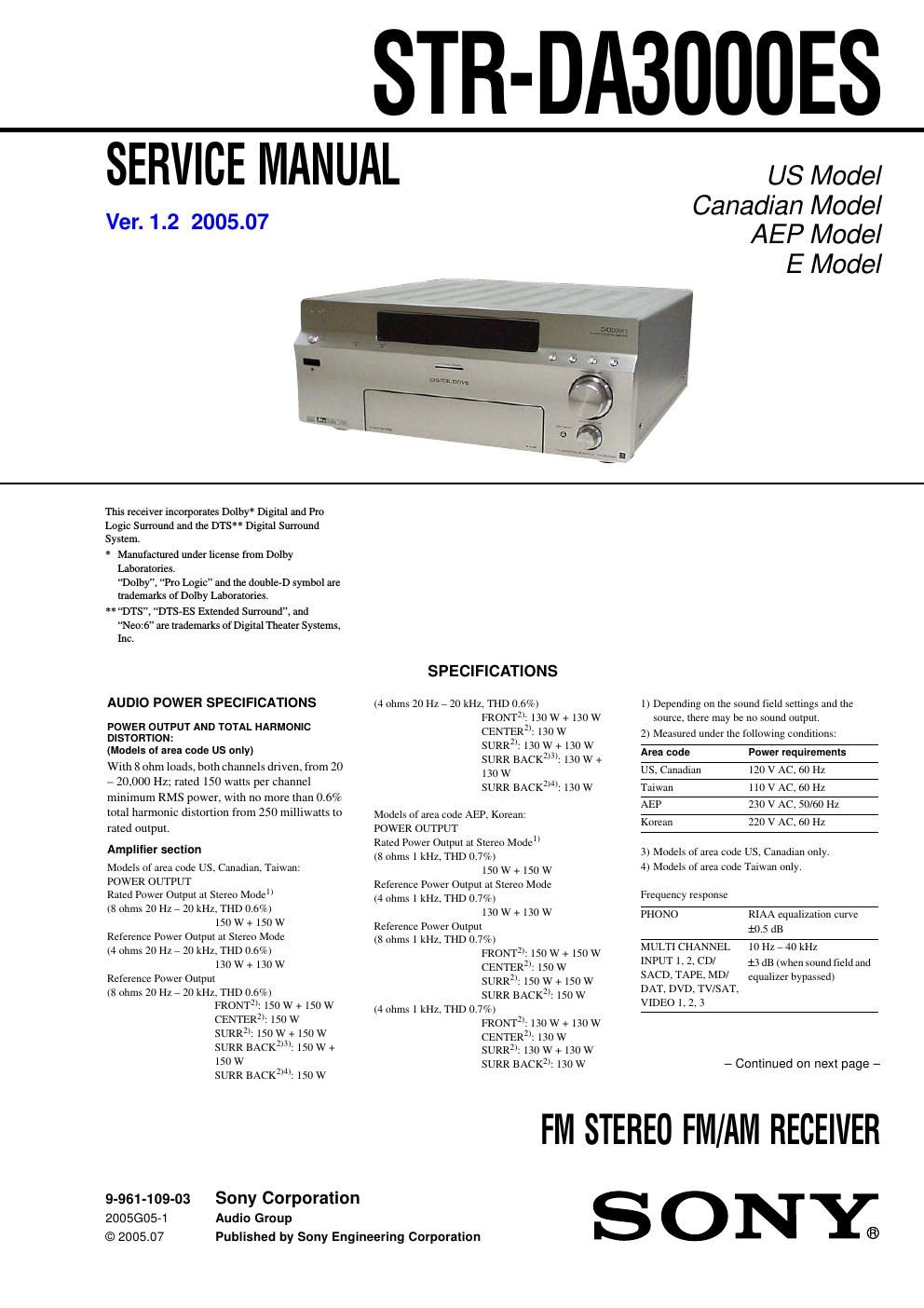 sony str da 3000 es service manual