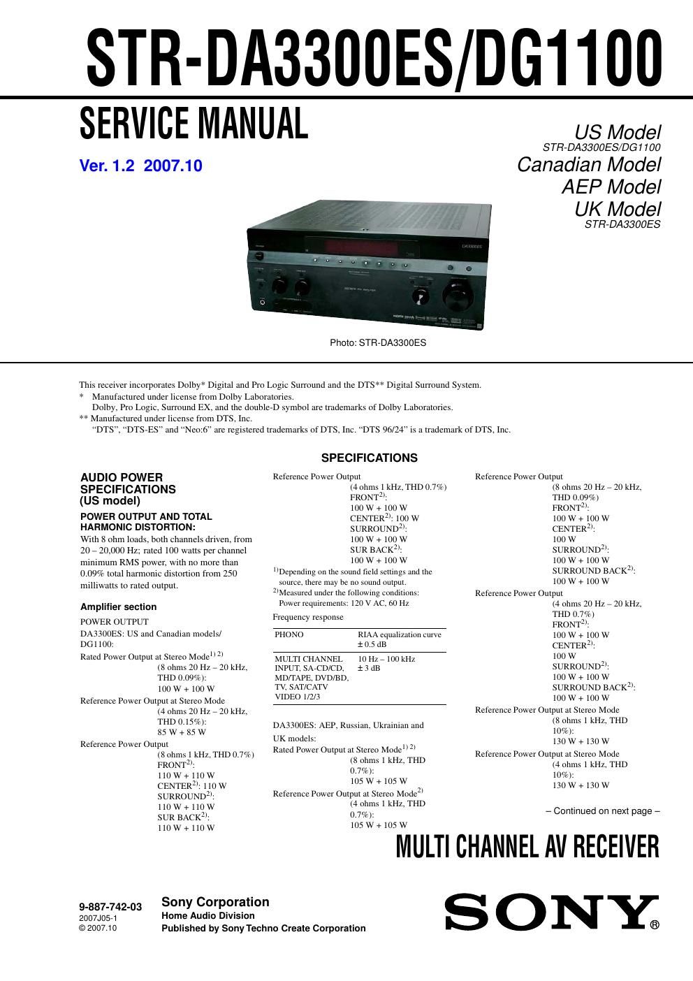 sony str da 3300 es service manual