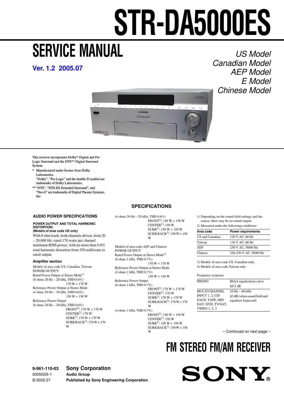 sony str da 5000 es service manual