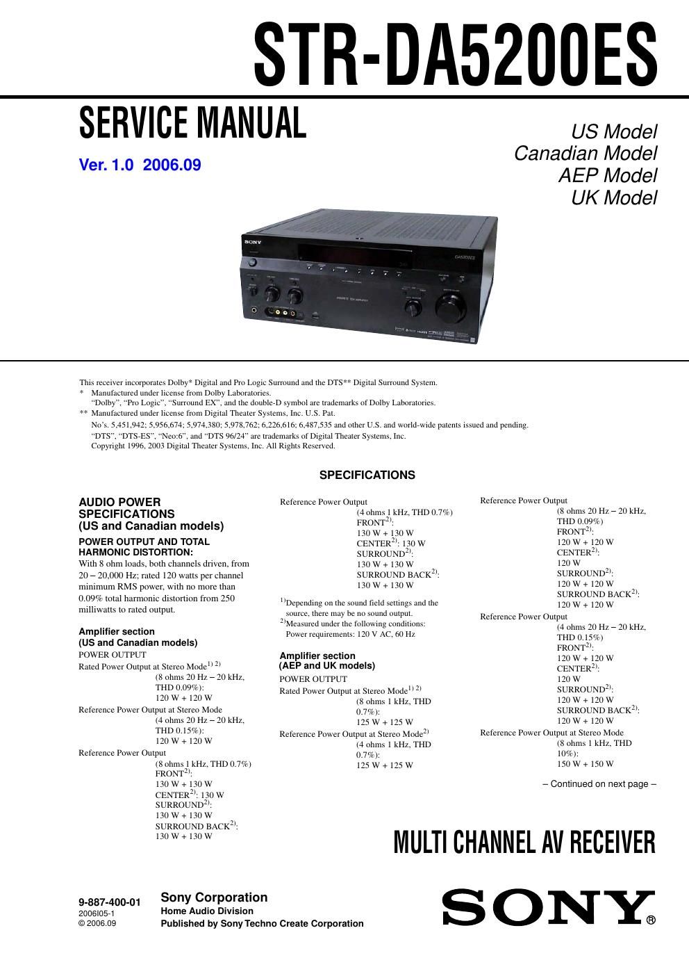 sony str da 5200 es service manual